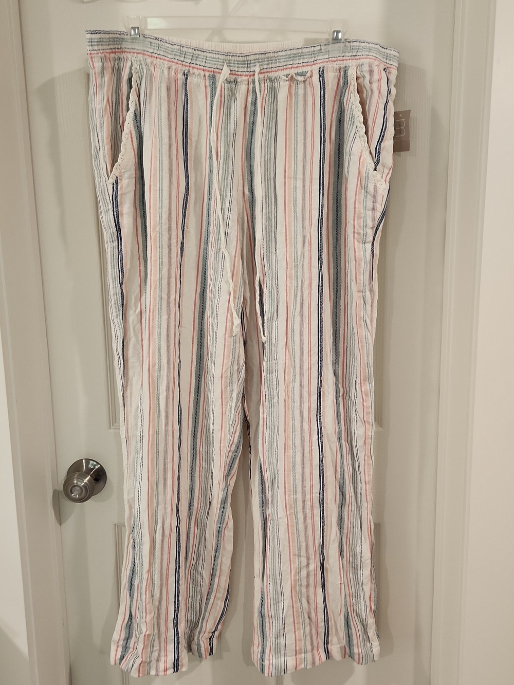 Maurices Linen Blend Pants 2XL Plus Size Striped Wide Leg Drawstring NWT Pull On